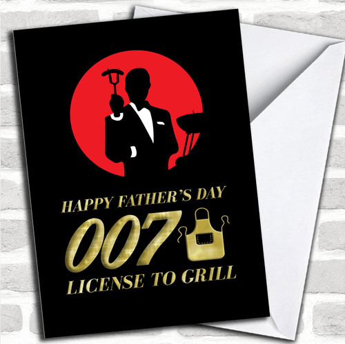 Funny 007 Licence to Grill Personalized Father's Day Greetings Card