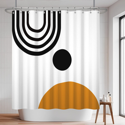 Baiyiguiyi Mid Century Modern Shower Curtain, Boho Waffle Shower Curtain Set for Bathroom, Abstract Geometric Minimalist Arch Shower Curtain with 12 Hooks, Machine Washable, 72 x 72 Inch