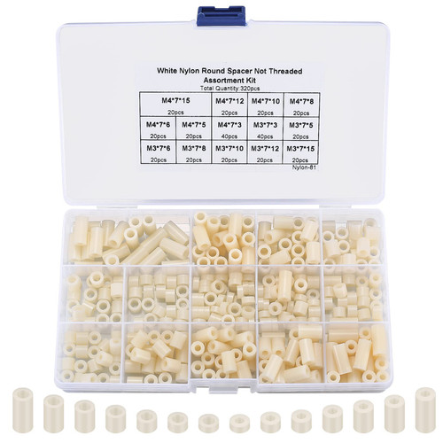 320 Pcs Electrical Outlet Screws Spacers, White Nylon Round Spacer Assortment Kit, Plastic Spacers Without Threaded, Switch and Receptacle Spacers for Screws