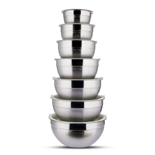 YIHONG Stainless Steel Mixing Bowls Set, 7 Piece Metal Mixing Bowls with Lids Set for Kitchen, Nesting Steel Mixing Bowls Ideal for Baking, Prepping, Cooking, and Serving Food