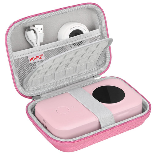 BOVKE Labels Printer Case for 2022 Phomemo D30 D35 Smart Bluetooth Label Printer, Label Maker Machine Handheld Sticker Mini Labeler Storage Holder fits Roll Printer Paper Tape and USB Cable, Pink