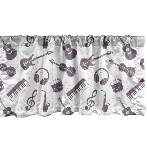 Ambesonne Music Window Valance, Musical Instruments Silhouettes and Notes Guitar Keyboard on Plain Background, Curtain Valance for Kitchen Bedroom Decor with Rod Pocket, 54" X 12", Eggplant White Ambesonne Music Window Valance, Musical Instruments Silhouettes and Notes Guitar Keyboard on Plain Background, Curtain Valance for Kitchen Bedroom Decor with Rod Pocket, 54" X 12", Eggplant White