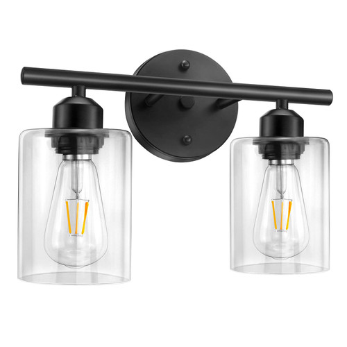 Bathroom Vanity Light Fixtures, 2-Light Black Wall Sconce Lighting Wall Lamp with Clear Glass Shade, Vintage Wall Mounted Lights Bathroom Lights for Mirror, Living Room, Bedroom, Hallway, Porch Bathroom Vanity Light Fixtures, 2-Light Black Wall Sconce Lighting Wall Lamp with Clear Glass Shade, Vintage Wall Mounted Lights Bathroom Lights for Mirror, Living Room, Bedroom, Hallway, Porch