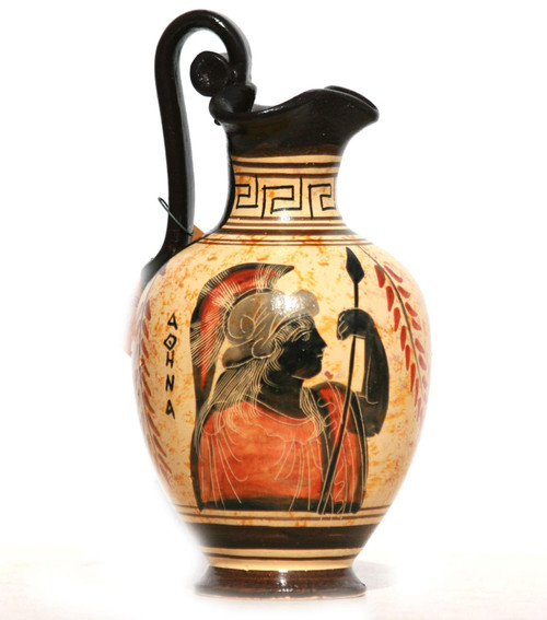 Greek Black-Figure Ceramic Vase Pot Pottery Painting Goddess Athena 6.7 inches