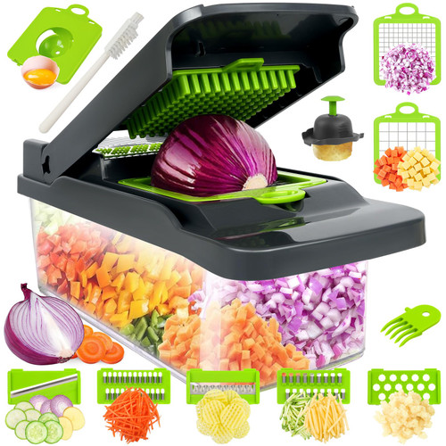 Vegetable Chopper,Food Chopper,Pro 12 in1 Multifunctional Onion Chopper,Veggie Chopper,Vegetable Chopper With Container,Vegetable Slicer Dicer Cutter,Mandoline Slicer,Salad,Garlic Chopper (12 in1)