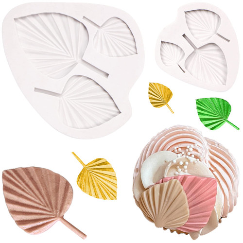 Boho Fondant Molds Silicone, Fan Leaf Molds 3d Fan Palm Leaf Shape Candy Chocolate Molds For Cupcake Topper, Boho Cake Decoration, Polymer Clay Crafts Resin Mold