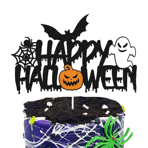 Happy Halloween Cake Topper For Halloween Horror Wizard Witch Ghost Tombstone Bat Spider Pumpkin Haunted House Themed Halloween Festival Party Decorations Glitter Black Supplies Happy Halloween Cake Topper For Halloween Horror Wizard Witch Ghost Tombstone Bat Spider Pumpkin Haunted House Themed Halloween Festival Party Decorations Glitter Black Supplies