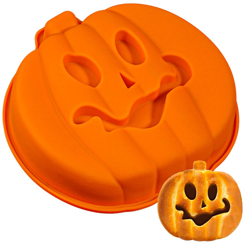 Webake Pumpkin 8 Inch Cake Pan Silicone Jack-O-Lantern Mold 3D Pumpkin Shaped Cake Mold, Halloween Baking Supplies