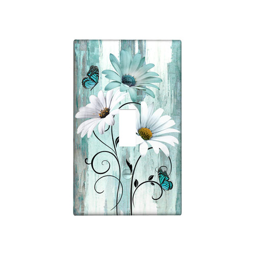 Rustic Farmhouse Light Switch Plate Cover Single Gang Toggle Decorative Teal Eletrical Outlet Covers Turquoise White Flowers Switch Plate Cover for Home & Kitchen