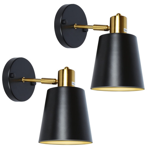 EXTFANS Wall Sconces Set of Two, Vintage Sconces Wall Lighting, 240 Degree Adjustable Industrial Wall Lamp, Black Swing Arm Wall Lamp for Bedroom Bathroom Kitchen Hallway Porch Living Room