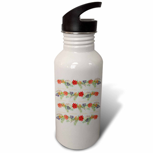 3dRose Merry Christmas text, holly plant, pine branches, berries, on... - Water Bottles (wb_355728_2)