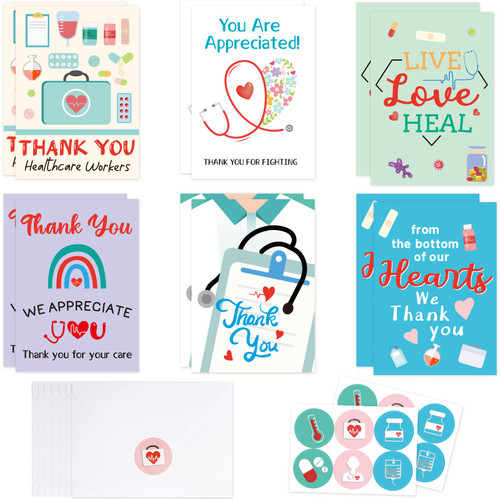 Medical Thank You Cards for Nurses Doctors Medical Appreciation Cards Healthcare Workers 36 Pack Nurses Week Cards Thank You Doctor Cards with Envelopes and Stickers
