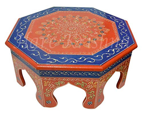 Hare Krishna Orange Wooden Furniture Natural Gifts Small Bajot for Pooja & House Warming 14 x 14 x 6 Inches