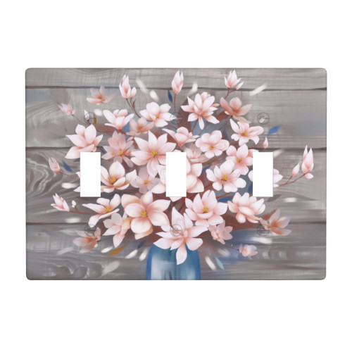 Rustic Farmhouse Triple Toggle Wall Plate Covers 3 Gang Light Switch Cover Decorative Vintage Magnolia Faceplate for Bathroom Bedroom Kitchen Room Decor Wallplate 4.5 x 6.38 in