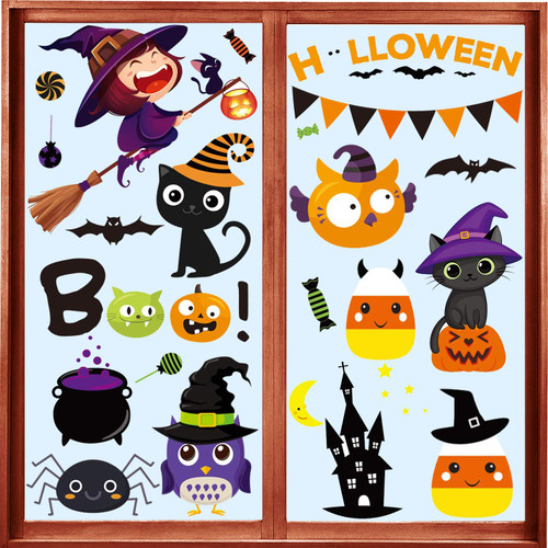 MISS FANTASY Halloween Window Clings, Halloween Window Decorations Halloween Window Stickers Decals Cute Pumpkin Ghost Halloween Window Decor for Halloween Party Supplies