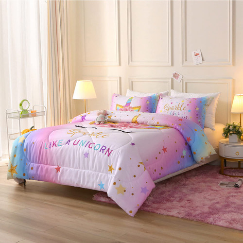 WishIV Unicorn Twin Bedding Sets for Girls, Kids Comforter Set Twin Size, Pink Unicorn Room Decor for Girls Bedroom, Ultra Soft Machine Washable Rainbow Toddler Bed Set