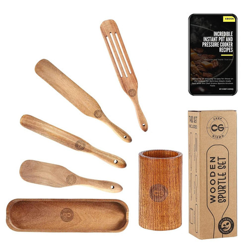 Spurtle Set Wood Spurtles Kitchen Tools - Spurtle Wooden cooking Utensils Set - Non-stick Cookware Kitchen tool set- Wooden Spurtle Set with Utensil holder and Acacia Wood Spatula Spoon rest (6) Spurtle Set Wood Spurtles Kitchen Tools - Spurtle Wooden cooking Utensils Set - Non-stick Cookware Kitchen tool set- Wooden Spurtle Set with Utensil holder and Acacia Wood Spatula Spoon rest (6)