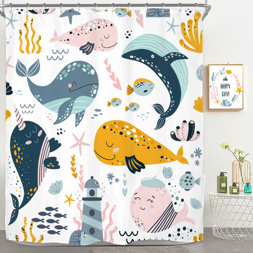 Riyidecor Kids Shower Curtain for Bathroom Decor 60Wx72H Whale Fish Baby Cartoon Ocean Sea Animals Underwater Boys Girls Child Pink Cute Art Printed Fabric Polyester Waterproof 12 Pack Plastic Hooks Riyidecor Kids Shower Curtain for Bathroom Decor 60Wx72H Whale Fish Baby Cartoon Ocean Sea Animals Underwater Boys Girls Child Pink Cute Art Printed Fabric Polyester Waterproof 12 Pack Plastic Hooks