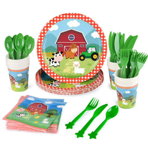 WERNNSAI Farm Party Tableware Set - Barnyard Animal Themed Party Supplies for Kids Birthday Baby Shower Disposable Plates Cups Napkins Knives Forks Spoons 16 Guests 96PCS WERNNSAI Farm Party Tableware Set - Barnyard Animal Themed Party Supplies for Kids Birthday Baby Shower Disposable Plates Cups Napkins Knives Forks Spoons 16 Guests 96PCS