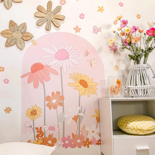 Supzone Boho Floral Arch Wall Stickers Colorful Flowers Wall Decal Garden Flower Butterfly Wall Art Sticker for Girls Room Bedroom Living Room Offices Sofa Backdrop Wall Decoration