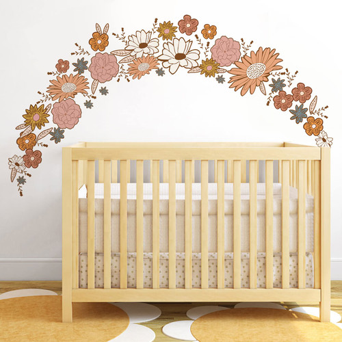 Supzone Boho Vintage Flowers Wall Stickers Colorful Retro Floral Wall Decals Botanical Flower Leaves Wall Art Sticker for Bedroom Living Room Offices Sofa Backdrop TV Wall Decoration