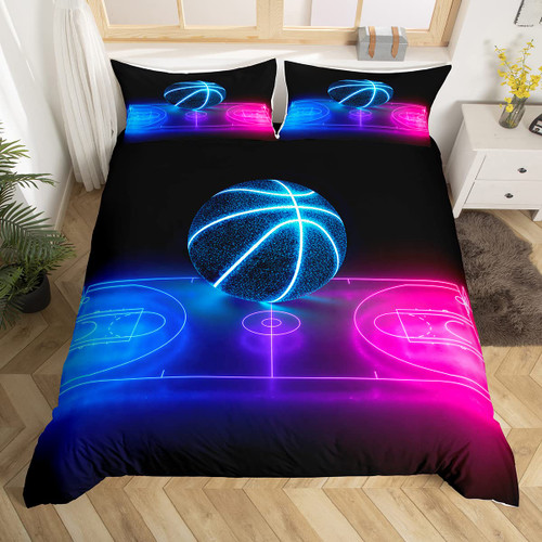 Glowing Basketball Duvet Cover Queen for Boys Girls Kids Neon Gradient Basketball Court Bedding Set Sport Game Comforter Cover Child Blue and Pink Decor Bedspread Quilt Cover for Dorm Room,Soft,Zipper Glowing Basketball Duvet Cover Queen for Boys Girls Kids Neon Gradient Basketball Court Bedding Set Sport Game Comforter Cover Child Blue and Pink Decor Bedspread Quilt Cover for Dorm Room,Soft,Zipper