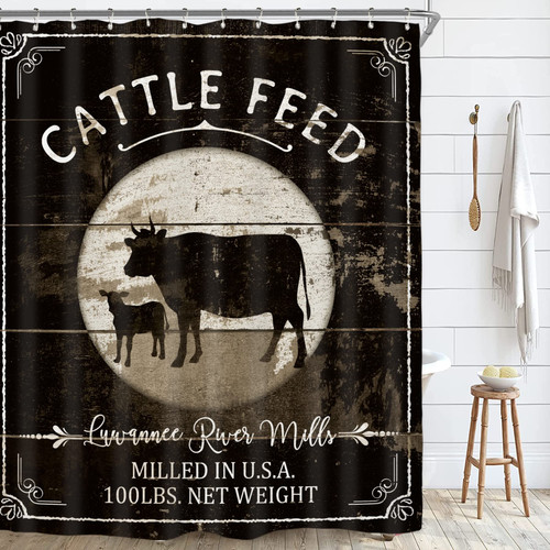 Riyidecor Farmhouse Cattle Feed Cow Shower Curtain for Bathroom Decor 60Wx72H Rustic Farm Animal Country Western Black Wooden Board Barn Bull Vintage Printed Fabric Polyester Waterproof 12 Pack Hooks Riyidecor Farmhouse Cattle Feed Cow Shower Curtain for Bathroom Decor 60Wx72H Rustic Farm Animal Country Western Black Wooden Board Barn Bull Vintage Printed Fabric Polyester Waterproof 12 Pack Hooks