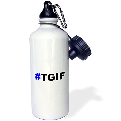 3dRose wb_107341_1"#TGIF, Blue" Sports Water Bottle, 21 oz, White