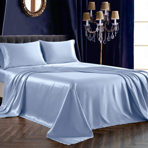 SiinvdaBZX 3Pcs Twin XL Sheets Set, Grey Silky Satin Sheets Twin XL Bedding Set Ultra-Soft Extra Long Bed Sheets for College Dorm