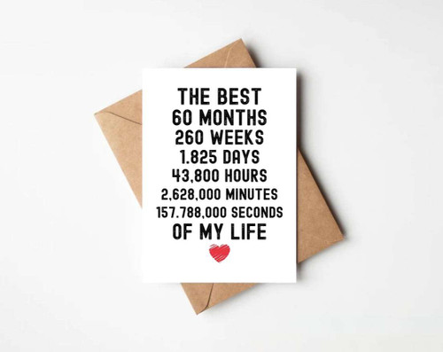 JohnPartners993 5th Anniversary Card For Him Or Her - Five Year Anniversary Card - the Best 5 Years Of My Life JohnPartners993 5th Anniversary Card For Him Or Her - Five Year Anniversary Card - the Best 5 Years Of My Life
