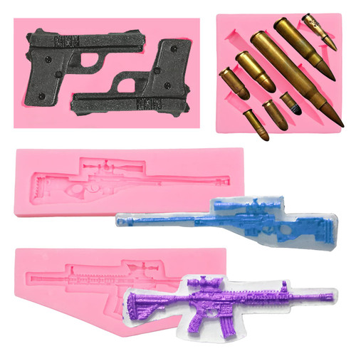 Gun Silicone Mold, Bullet Fondant Mold, Pistol Shaped Chocolate Baking Mold for Cake Decoration Cupcake Topper Candy Sugar Craft Gum Paste Clay Resin