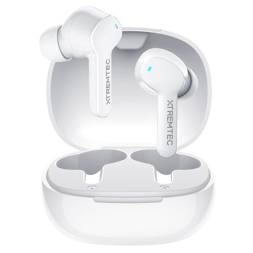 xtremtec Bluetooth Noise Cancelling Wireless Earbuds for iPhone/Android, in-Ear Sweatproof Stereo Bass Headphones, Immersive Sound Bluetooth 5.2 Earphones with Microphones,En-able Computer (White)