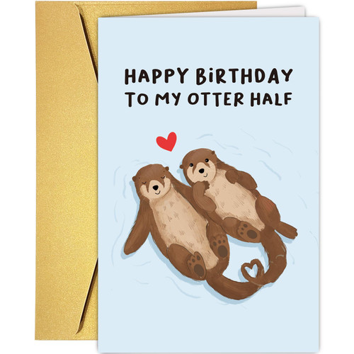 Supoeguk Cute Otter Birthday Card for Girlfriend Boyfriend, Funny Birthday Card for Wife Husband, Happy Birthday Card for Him Her