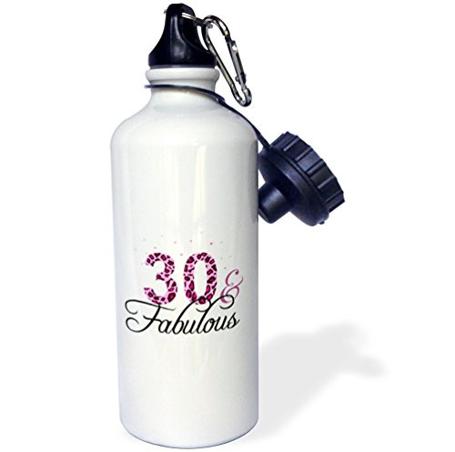 3dRose wb_162593_1"30 and Fabulous-fun girly birthday gift-black and hot pink leopard print pattern bday diva text" Sports Water Bottle, 21 oz, White