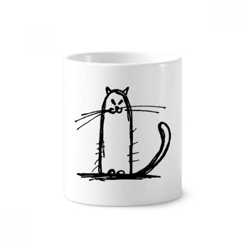Small Cat Smile Sit Black Line Toothbrush Pen Holder Mug Ceramic Stand Pencil Cup