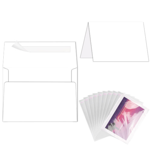 Blank White Cards and Envelopes with Clear Cello Bags, Goefun 100 Pack 5 x 7 Folded Cardstock and A7 Envelopes Self Seal for Invitations, Wedding, Birthday and DIY Greeting Cards