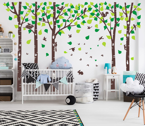 5 Large Birch Tree Wall Decals Jungle Tree Wall Stickers Forest Animal Wall Stickers Owl Squirrel Rabbit Stickers for Kids Room Nursery Bedroom Living Room Classroom Wall Decoration (100", Brown,Green) 5 Large Birch Tree Wall Decals Jungle Tree Wall Stickers Forest Animal Wall Stickers Owl Squirrel Rabbit Stickers for Kids Room Nursery Bedroom Living Room Classroom Wall Decoration (100", Brown,Green)