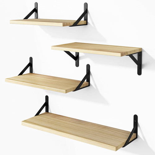 YGEOMER Floating Shelves, Rustic Wood Shelves, 4 Sets of Wall Mounted Shelf for Bathroom Decor, Bedroom, Living Room and Plants (Natural) YGEOMER Floating Shelves, Rustic Wood Shelves, 4 Sets of Wall Mounted Shelf for Bathroom Decor, Bedroom, Living Room and Plants (Natural)