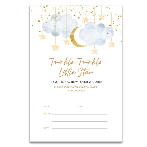 YIDOU Twinkle Twinkle Little Star Baby Shower Party Invitations Stars Clouds Baby Shower Fill In Invites Cards 20 Invitations and Envelopes (Double Sided)