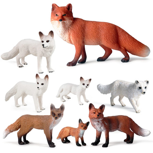 SIENON 8Pcs Fox Toy Figures Arctic Fox and Red Foxes Figurines Set Fox Family Forest Animals Figures Woodland Animal Figurines Miniature Fox Animals Toys Cake Topper for Woodland Theme Birthday Party