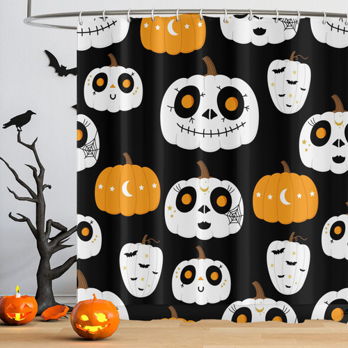 Beiyongde Halloween Pumpkins Shower Curtain Scary Skull Bathroom Curtain Spooky Ghost Bath Curtain Shower Curtain with Hooks Horror Cartoon Halloween Holiday Bathroom Decoration 72x72 in Beiyongde Halloween Pumpkins Shower Curtain Scary Skull Bathroom Curtain Spooky Ghost Bath Curtain Shower Curtain with Hooks Horror Cartoon Halloween Holiday Bathroom Decoration 72x72 in