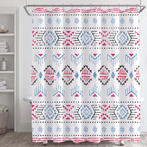 Decoreagy Geometric Ethnic Shower Curtain,Bohemian Bobo Chic Shower Curtains for Bathroom,Farmhouse Bath Curtain Sets with 12 Hooks 72x72in,Waterproof Fabric