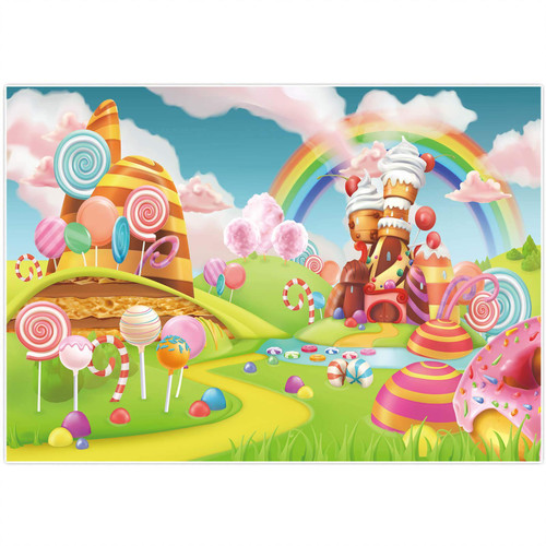 Allenjoy 7x5ft Lollipop Candyland Backdrop Sweet Cartoon Rainbow Party Supplies for Girls 1st First Birthday Decoration Cupcake Icecream Donut Candy Photography Background Photo Booth Props