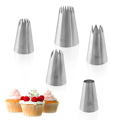 Hitefu 5PCS Large Piping Tips Set, Stainless Steel Cake Icing Piping Tips Nozzle, Cake Decorating Frosting Tips pastry decorating kit for Cupcakes Cookies Cakes Decorating