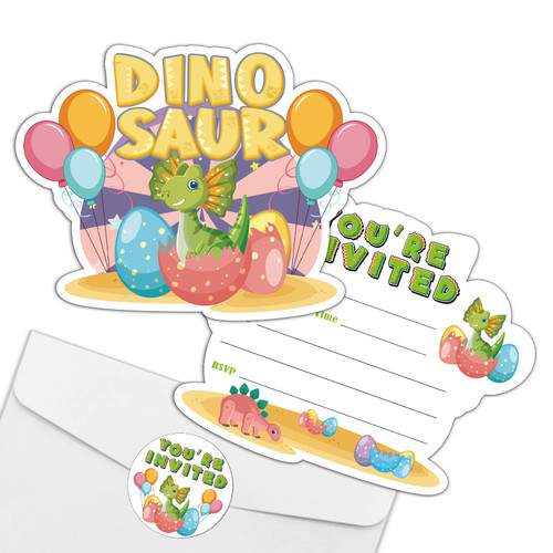 REWIDPARTY Dinosaur Birthday Party Invitations with Envelopes & Stickers?Set of 15? Cute Dinosaur Shaped Fill-in Invitations Dinosaur Theme Party Invites Cards Dino Birthday Party Supplies for Kids