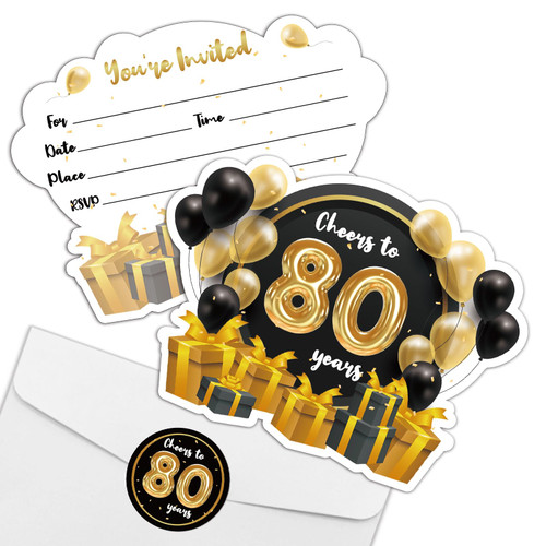 REWIDPARTY Cheers to 80 Years Birthday Party Invitations with Envelopes & Stickers?Set of 15? Balloon Shaped Fill-in Invitations Black Gold 80th Invite Cards 80th Birthday Anniversary Party Supplies REWIDPARTY Cheers to 80 Years Birthday Party Invitations with Envelopes & Stickers?Set of 15? Balloon Shaped Fill-in Invitations Black Gold 80th Invite Cards 80th Birthday Anniversary Party Supplies