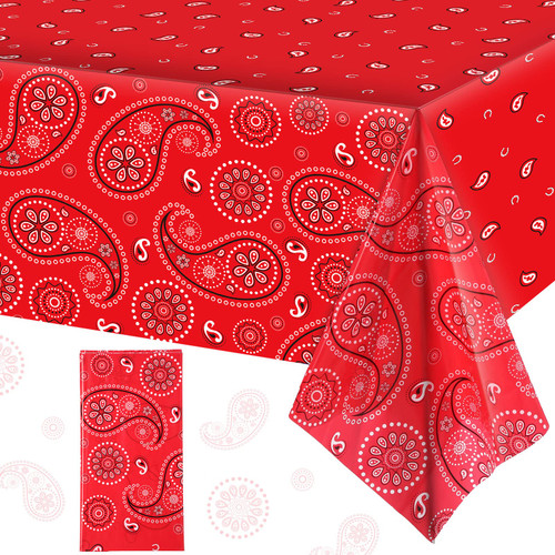 Western Party Tablecloth Paisley Table Cover Bandana Plastic Table Cloth Rectangle Floral Tablecloth for Western Cowboy Themed Party Decorations, 108 X 54 Inches (Red, 1 Pack) Western Party Tablecloth Paisley Table Cover Bandana Plastic Table Cloth Rectangle Floral Tablecloth for Western Cowboy Themed Party Decorations, 108 X 54 Inches (Red, 1 Pack)