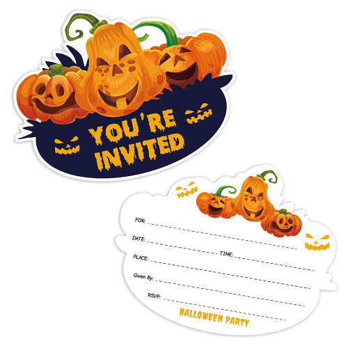 Cusrtyh 15 Sheets Halloween Party Invitation Cards with with 15 Envelopes?Halloween Pumpkin theme Invitation Cards ?Double Sided Halloween Party Invitation cards?Halloween Party Supplies
