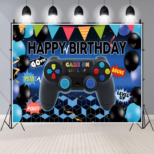 7x5Ft Video Game Happy Birthday Backdrops for Boy Gaming Theme Photography Background Birthday Party Decoration Cake Table and Birthday Decoration Banner for Party