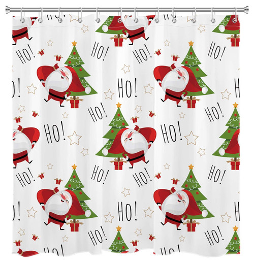 LB Christmas Shower Curtain Santa Claus Ho with Xmas Tree Shower Curtains Hooks White Background Funny Kids Bathroom Curtain Decor,72x72 Inch Waterproof Fabric